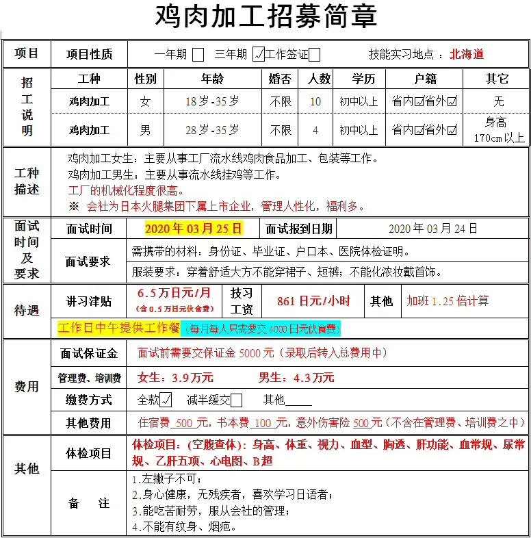 赴日本夫妻工、男女同招訂單